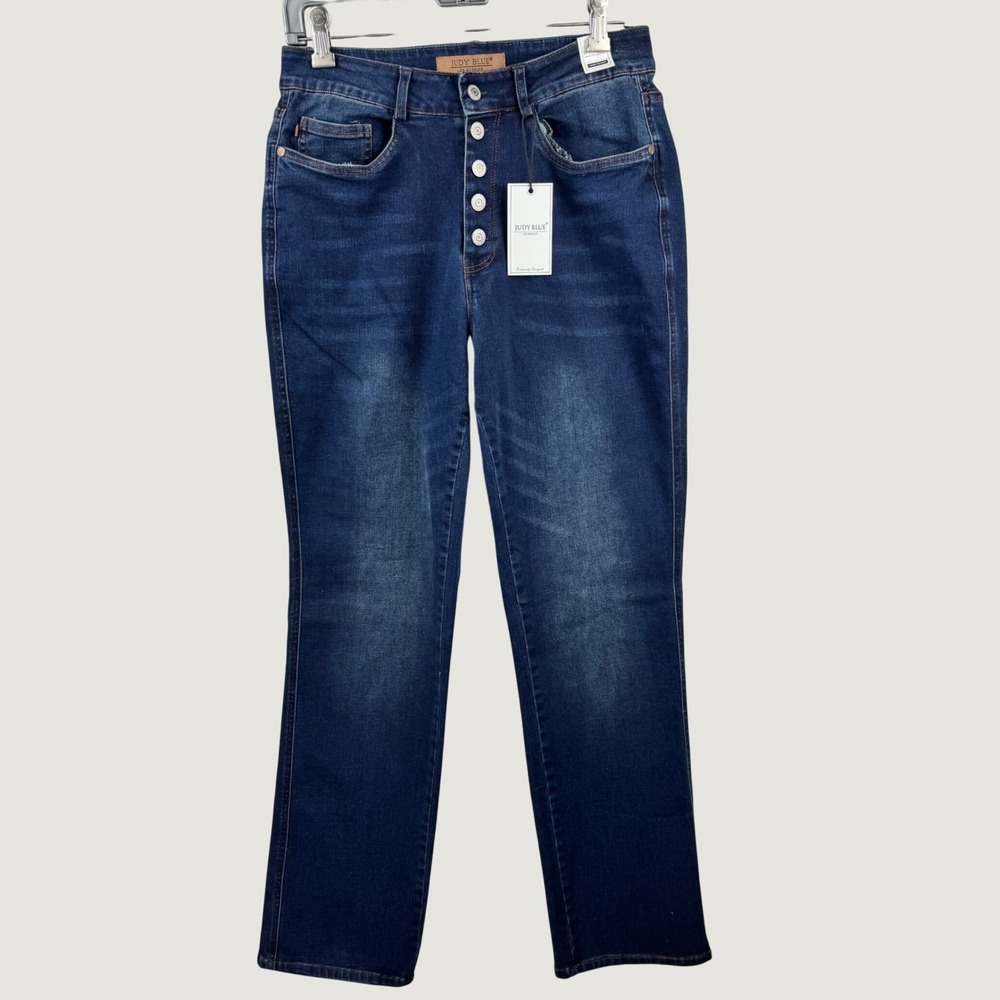 Judy Blue Jeans Women 13/31 Dark Blue High Waist Button Fly Straight JB88598 DK